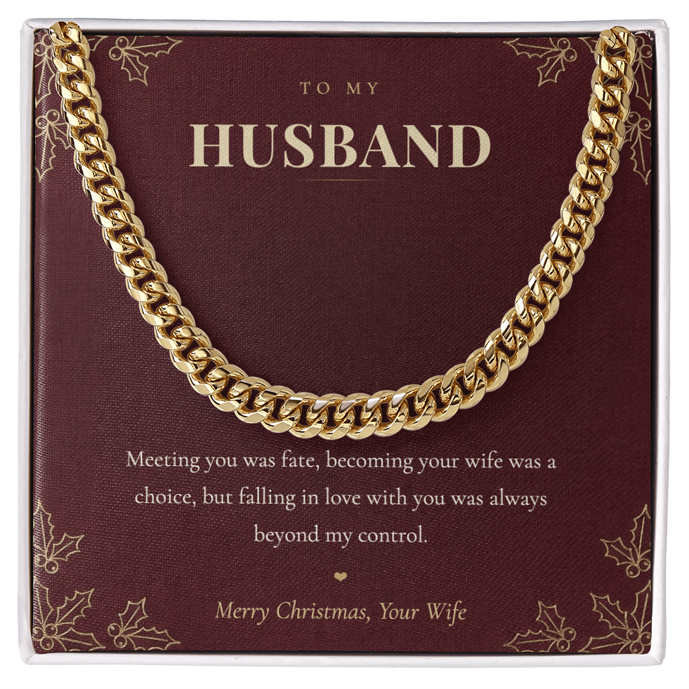 To My Husband Necklace from Wife, Cuban Link Chain with Christmas Message Card, Christmas Gift for Husband, Mens Necklace
