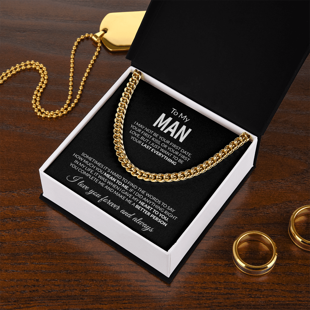 To My Man Cuban Link Chain Necklace with Message Card