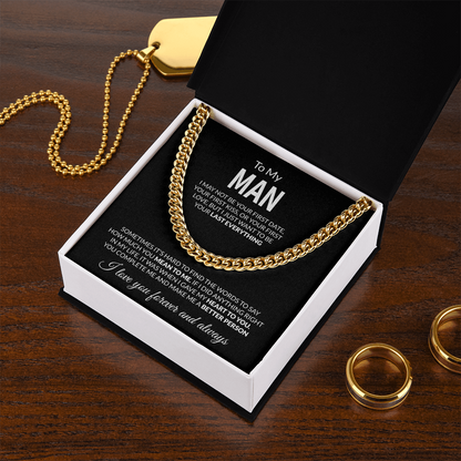 To My Man Cuban Link Chain Necklace with Message Card