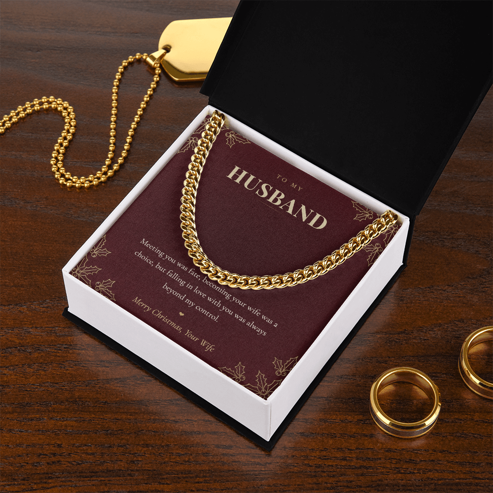 To My Husband Necklace from Wife, Cuban Link Chain with Christmas Message Card, Christmas Gift for Husband, Mens Necklace