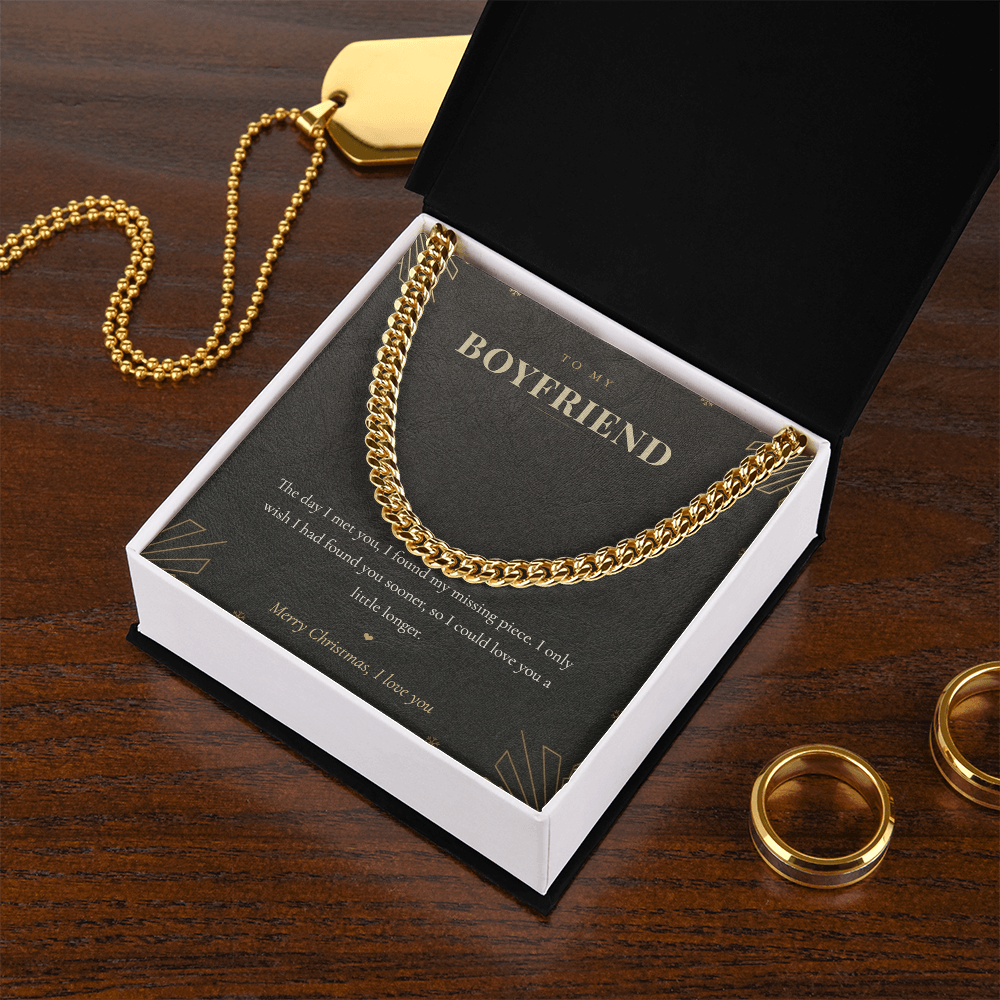 To My Boyfriend Necklace, Cuban Link Chain with Christmas Message Card, Christmas Gift for Boyfriend, Mens Chain Necklace