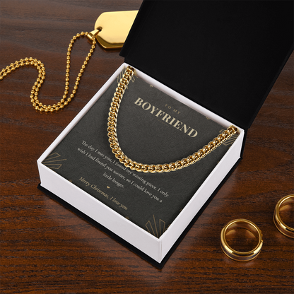 To My Boyfriend Necklace, Cuban Link Chain with Christmas Message Card, Christmas Gift for Boyfriend, Mens Chain Necklace