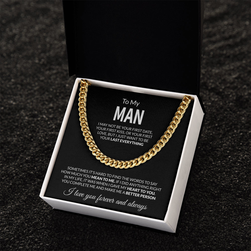 To My Man Cuban Link Chain Necklace with Message Card
