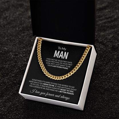To My Man Cuban Link Chain Necklace with Message Card