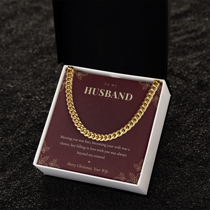 To My Husband Necklace from Wife, Cuban Link Chain with Christmas Message Card, Christmas Gift for Husband, Mens Necklace