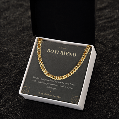 To My Boyfriend Necklace, Cuban Link Chain with Christmas Message Card, Christmas Gift for Boyfriend, Mens Chain Necklace