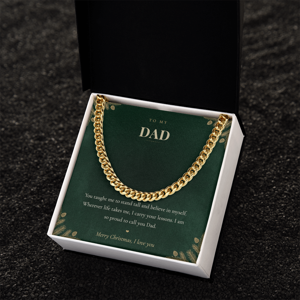 To My Dad Necklace, Cuban Link Chain with Christmas Message Card, Christmas Gift for Dad from Daughter or Son, Mens Necklace