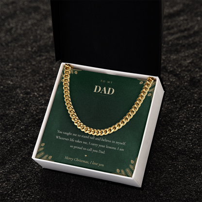 To My Dad Necklace, Cuban Link Chain with Christmas Message Card, Christmas Gift for Dad from Daughter or Son, Mens Necklace