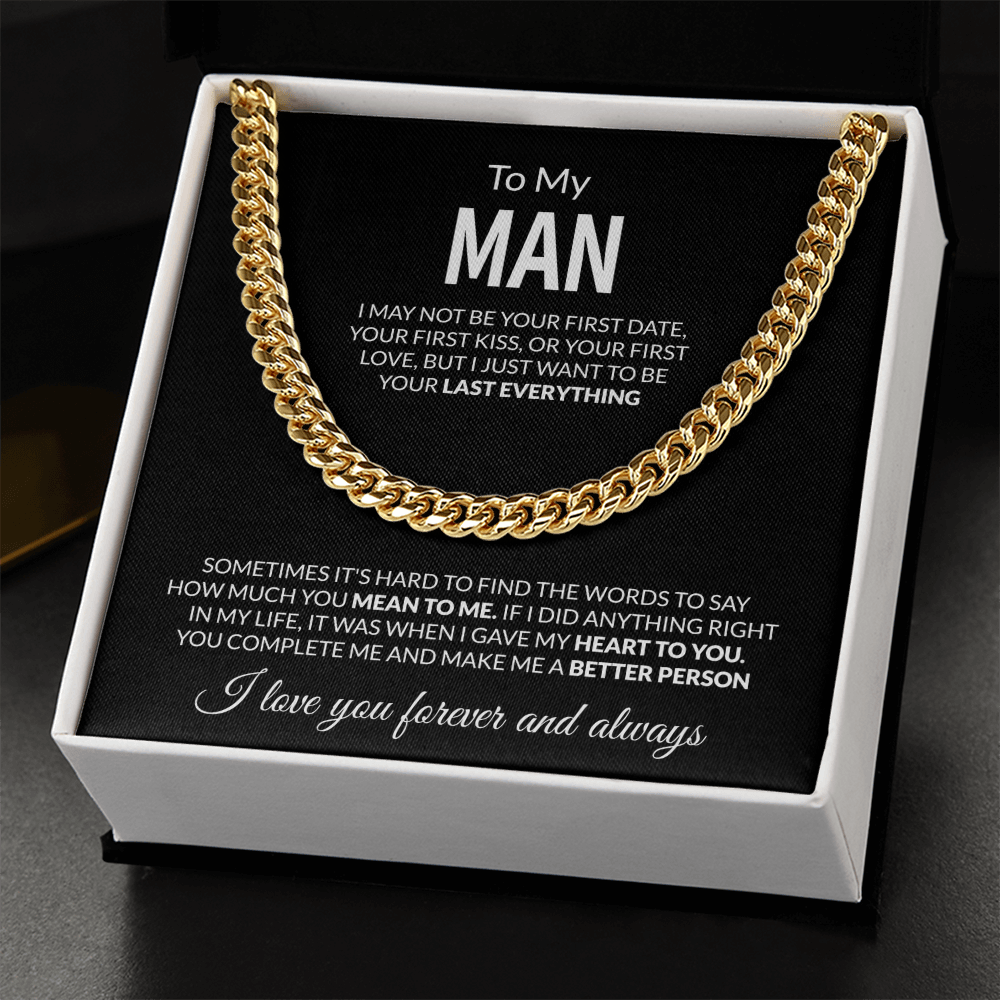 To My Man Cuban Link Chain Necklace with Message Card