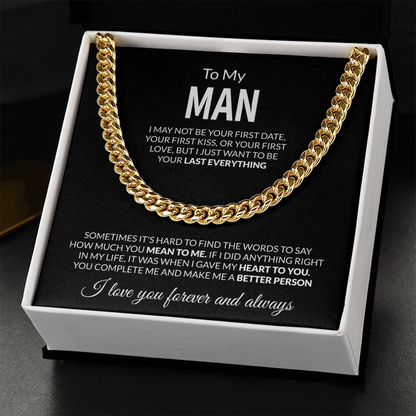 To My Man Cuban Link Chain Necklace with Message Card
