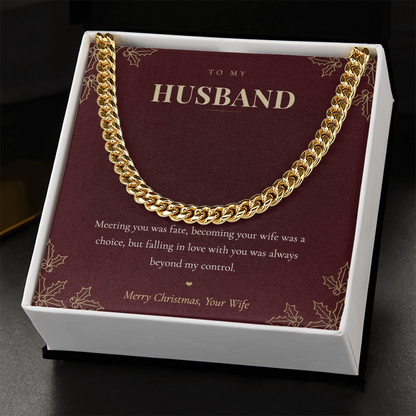 To My Husband Necklace from Wife, Cuban Link Chain with Christmas Message Card, Christmas Gift for Husband, Mens Necklace