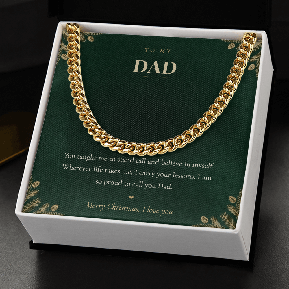 To My Dad Necklace, Cuban Link Chain with Christmas Message Card, Christmas Gift for Dad from Daughter or Son, Mens Necklace