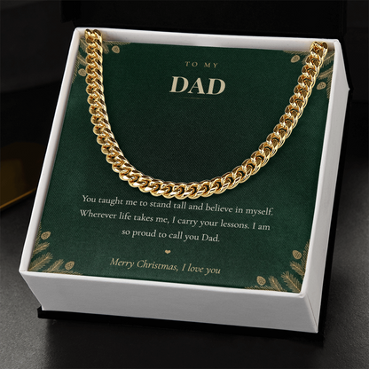 To My Dad Necklace, Cuban Link Chain with Christmas Message Card, Christmas Gift for Dad from Daughter or Son, Mens Necklace