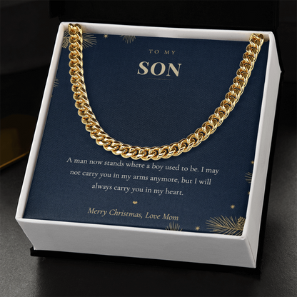 To My Son Necklace from Mom, Cuban Link Chain with Christmas Message Card, Christmas Gift for Son, Mens Chain Necklace