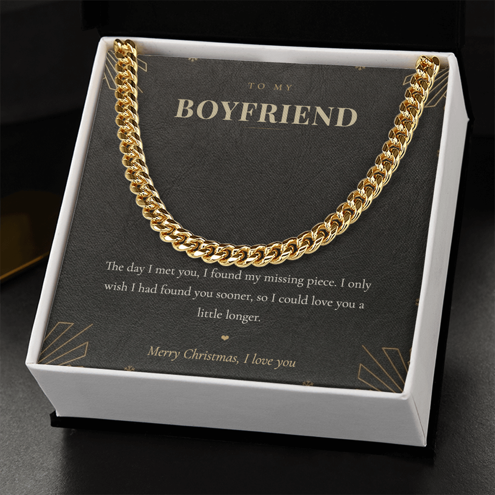 To My Boyfriend Necklace, Cuban Link Chain with Christmas Message Card, Christmas Gift for Boyfriend, Mens Chain Necklace