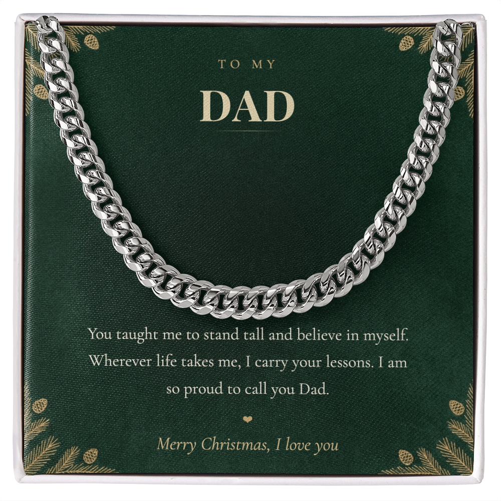 To My Dad Necklace, Cuban Link Chain with Christmas Message Card, Christmas Gift for Dad from Daughter or Son, Mens Necklace