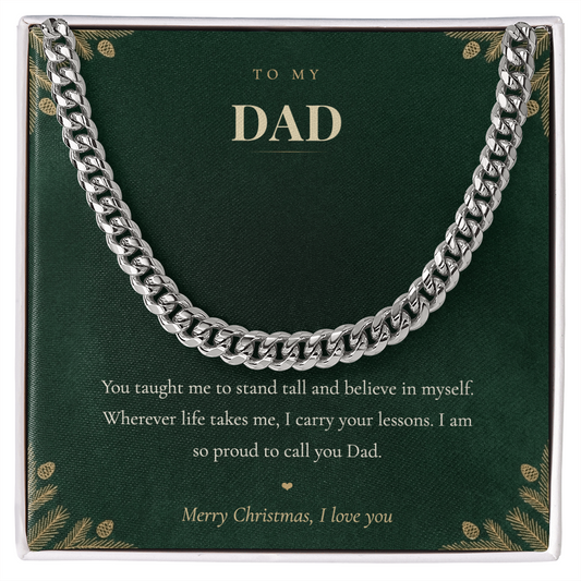 To My Dad Necklace, Cuban Link Chain with Christmas Message Card, Christmas Gift for Dad from Daughter or Son, Mens Necklace