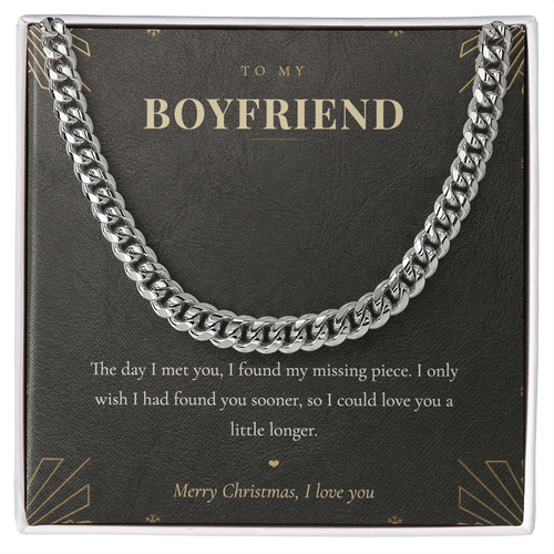 To My Boyfriend Necklace, Cuban Link Chain with Christmas Message Card, Christmas Gift for Boyfriend, Mens Chain Necklace