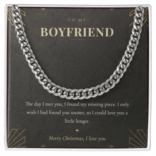 To My Boyfriend Necklace, Cuban Link Chain with Christmas Message Card, Christmas Gift for Boyfriend, Mens Chain Necklace