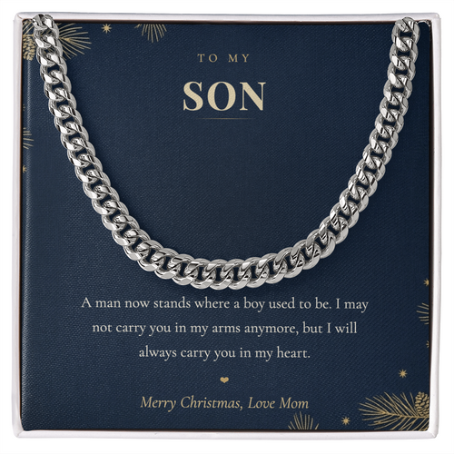 To My Son Necklace from Mom, Cuban Link Chain with Christmas Message Card, Christmas Gift for Son, Mens Chain Necklace