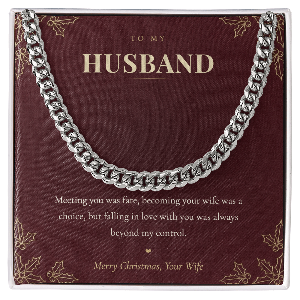 To My Husband Necklace from Wife, Cuban Link Chain with Christmas Message Card, Christmas Gift for Husband, Mens Necklace