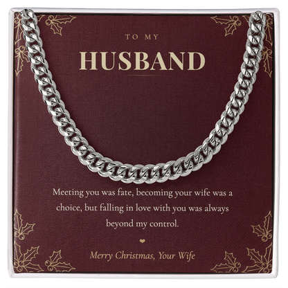 To My Husband Necklace from Wife, Cuban Link Chain with Christmas Message Card, Christmas Gift for Husband, Mens Necklace
