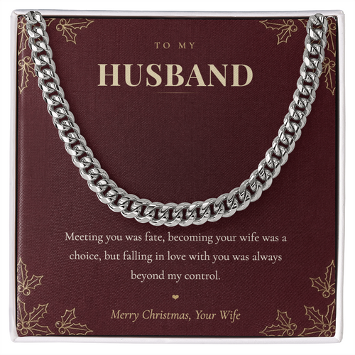 To My Husband Necklace from Wife, Cuban Link Chain with Christmas Message Card, Christmas Gift for Husband, Mens Necklace