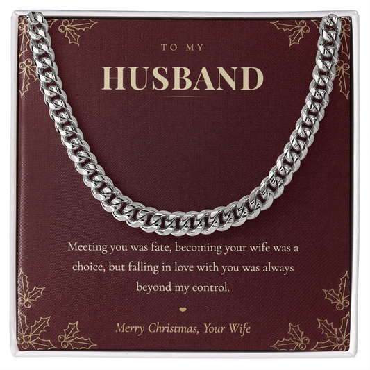 To My Husband Necklace from Wife, Cuban Link Chain with Christmas Message Card, Christmas Gift for Husband, Mens Necklace