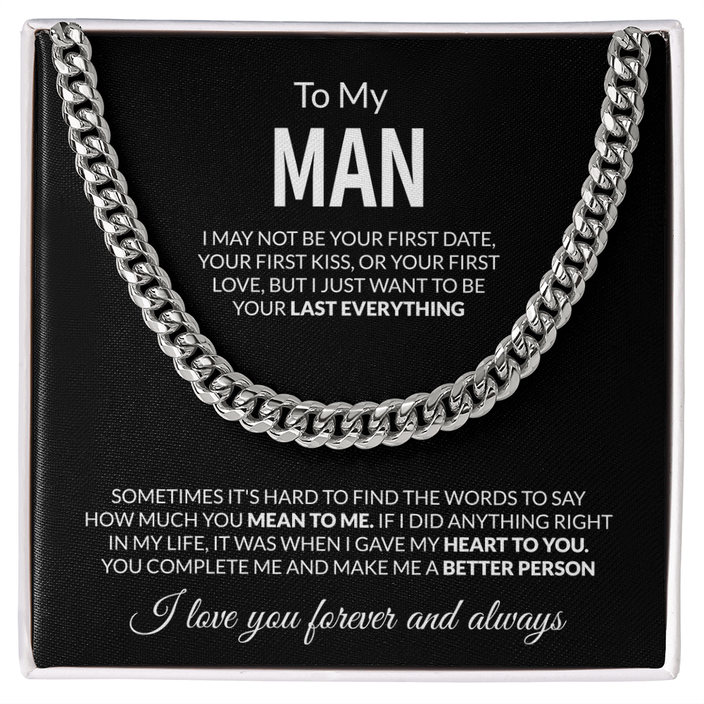 To My Man Cuban Link Chain Necklace with Message Card