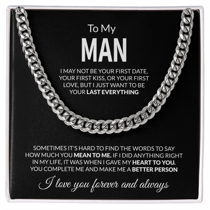 To My Man Cuban Link Chain Necklace with Message Card