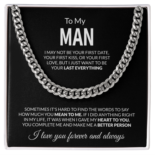To My Man Cuban Link Chain Necklace with Message Card