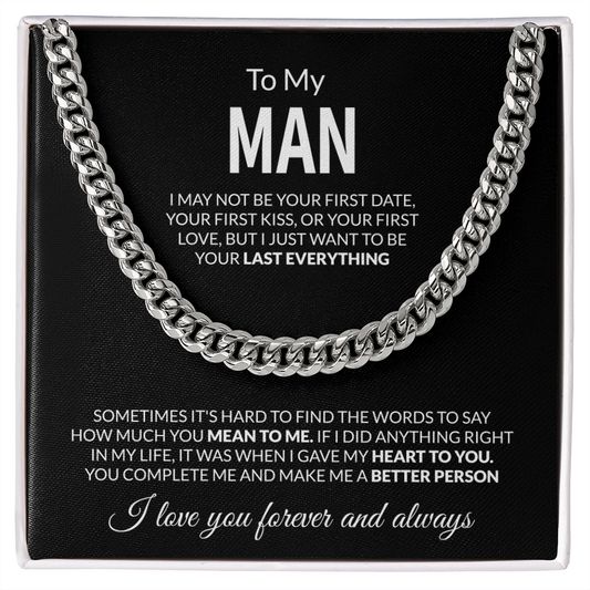 To My Man Cuban Link Chain Necklace with Message Card