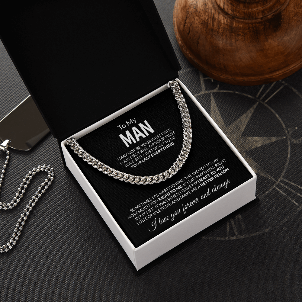 To My Man Cuban Link Chain Necklace with Message Card