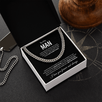 To My Man Cuban Link Chain Necklace with Message Card