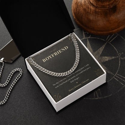 To My Boyfriend Necklace, Cuban Link Chain with Christmas Message Card, Christmas Gift for Boyfriend, Mens Chain Necklace