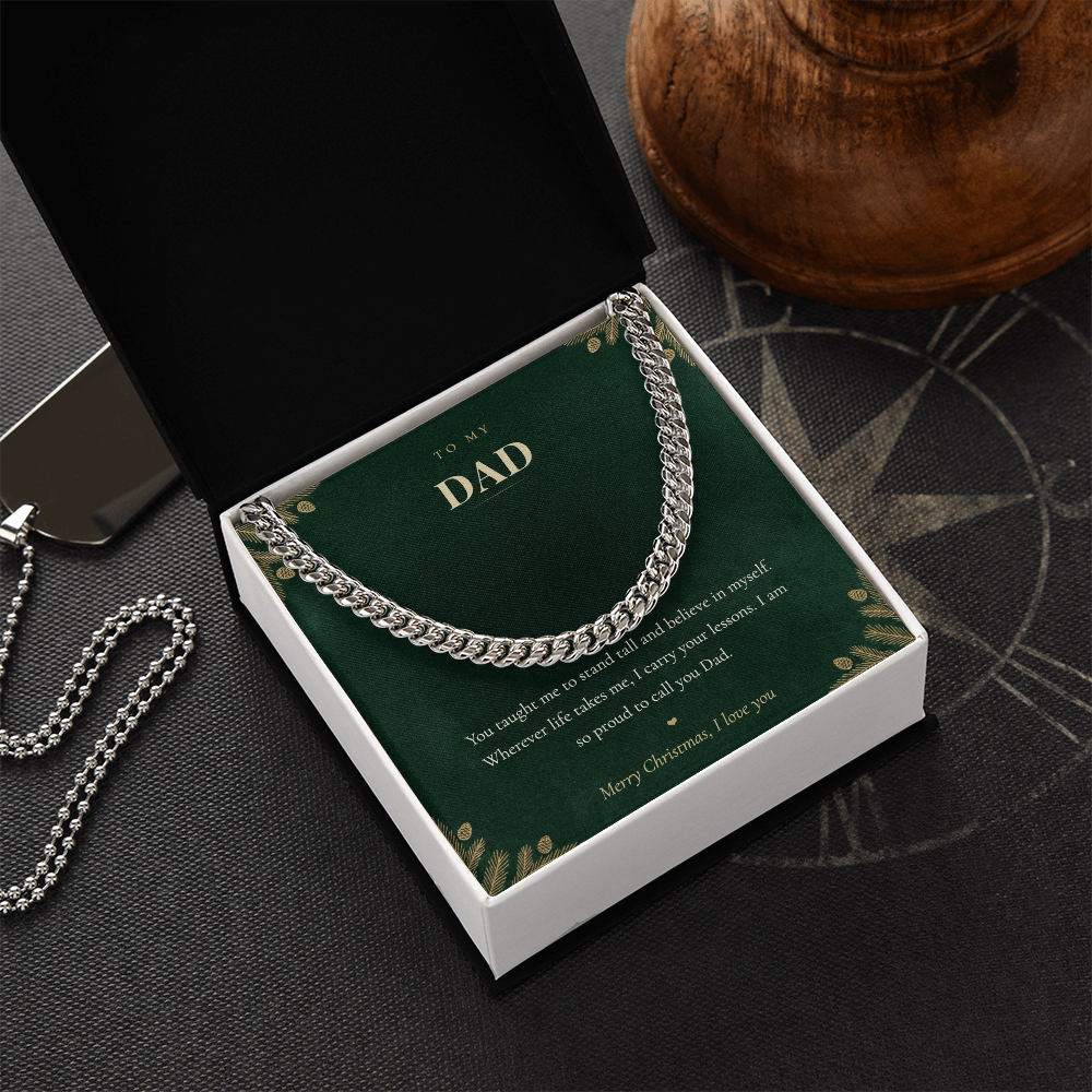 To My Dad Necklace, Cuban Link Chain with Christmas Message Card, Christmas Gift for Dad from Daughter or Son, Mens Necklace