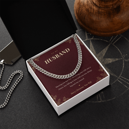 To My Husband Necklace from Wife, Cuban Link Chain with Christmas Message Card, Christmas Gift for Husband, Mens Necklace