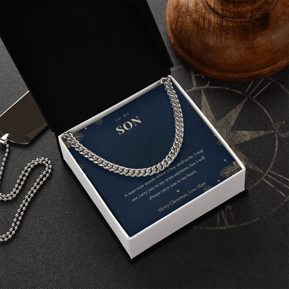 To My Son Necklace from Mom, Cuban Link Chain with Christmas Message Card, Christmas Gift for Son, Mens Chain Necklace
