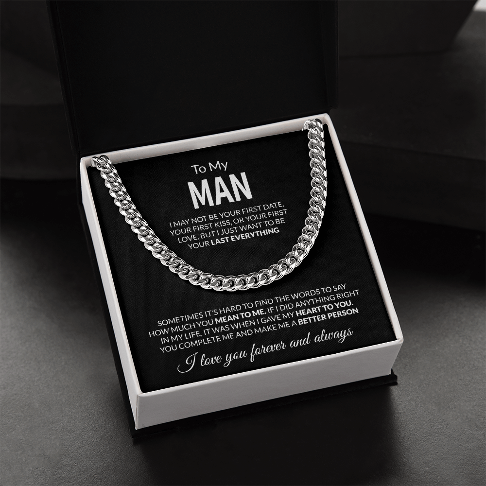 To My Man Cuban Link Chain Necklace with Message Card