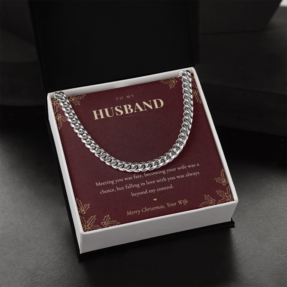 To My Husband Necklace from Wife, Cuban Link Chain with Christmas Message Card, Christmas Gift for Husband, Mens Necklace