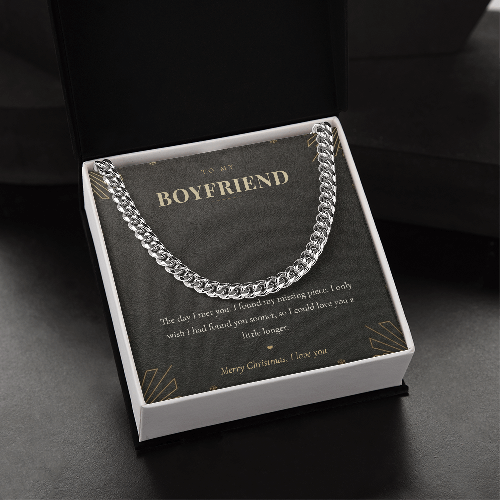 To My Boyfriend Necklace, Cuban Link Chain with Christmas Message Card, Christmas Gift for Boyfriend, Mens Chain Necklace