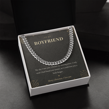 To My Boyfriend Necklace, Cuban Link Chain with Christmas Message Card, Christmas Gift for Boyfriend, Mens Chain Necklace