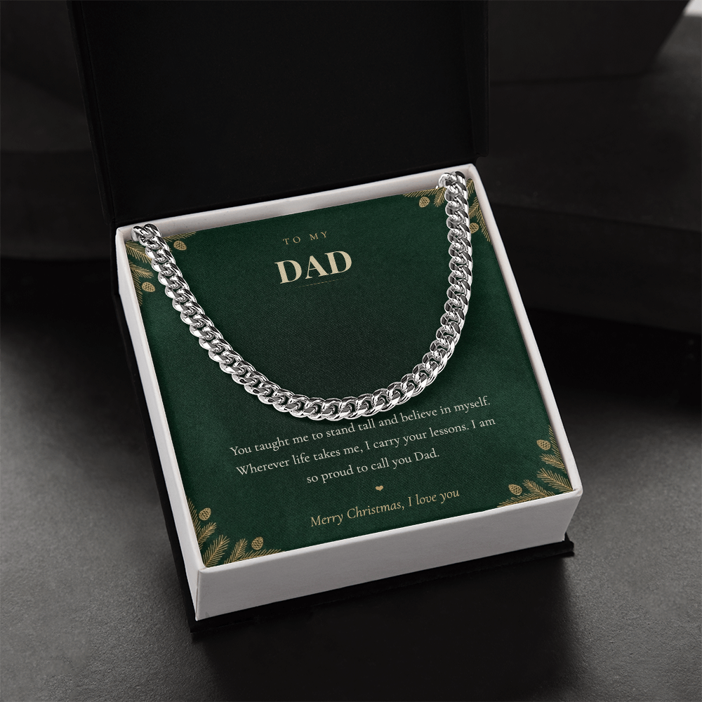 To My Dad Necklace, Cuban Link Chain with Christmas Message Card, Christmas Gift for Dad from Daughter or Son, Mens Necklace