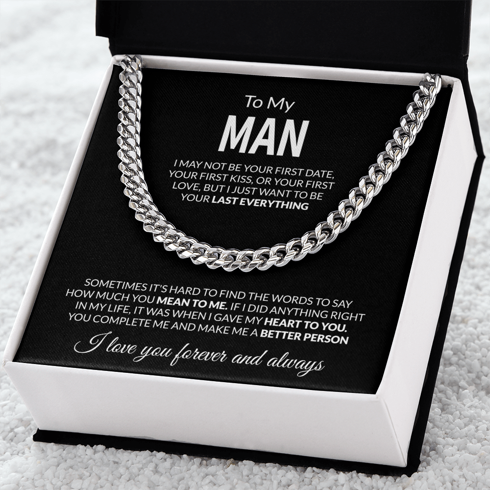 To My Man Cuban Link Chain Necklace with Message Card