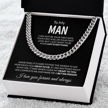 To My Man Cuban Link Chain Necklace with Message Card