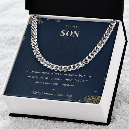 To My Son Necklace from Mom, Cuban Link Chain with Christmas Message Card, Christmas Gift for Son, Mens Chain Necklace