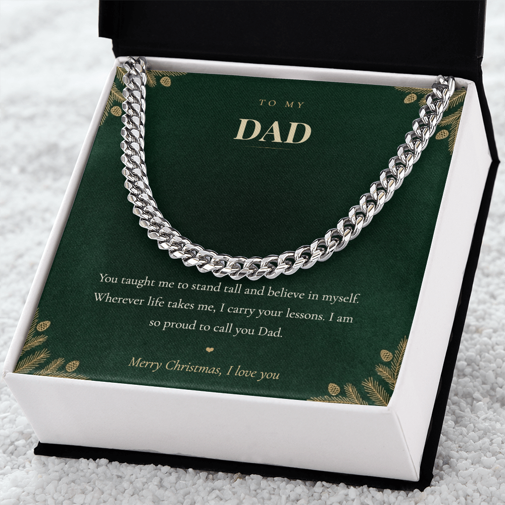 To My Dad Necklace, Cuban Link Chain with Christmas Message Card, Christmas Gift for Dad from Daughter or Son, Mens Necklace