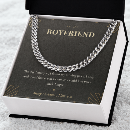 To My Boyfriend Necklace, Cuban Link Chain with Christmas Message Card, Christmas Gift for Boyfriend, Mens Chain Necklace