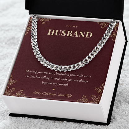 To My Husband Necklace from Wife, Cuban Link Chain with Christmas Message Card, Christmas Gift for Husband, Mens Necklace