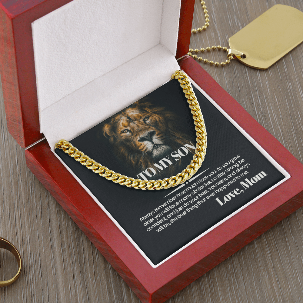To My Son Necklace from Mom, Cuban Link Chain with Message Card, Birthday Graduation Christmas Gift for Son from Mother, Mens Necklace